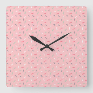Pastel Memphis Pattern with Abstract Squiggles Square Wall Clock