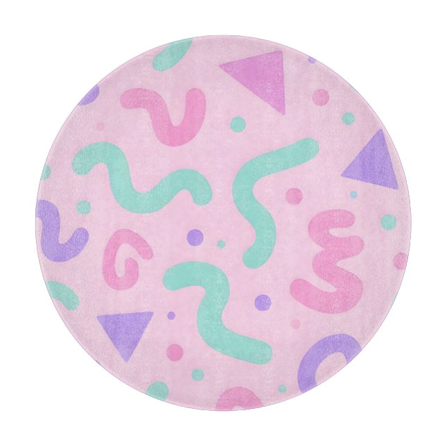 Pastel Memphis Squiggle Geometric Playful Retro  Cutting Board (Front)