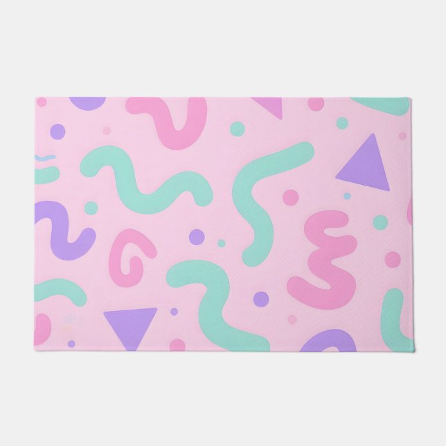Pastel Memphis Squiggle Geometric Playful Retro  Doormat (Front)