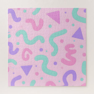 Pastel Memphis Squiggle Geometric Playful Retro Jigsaw Puzzle