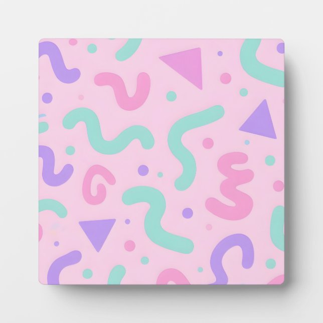 Pastel Memphis Squiggle Geometric Playful Retro  Plaque (Front)