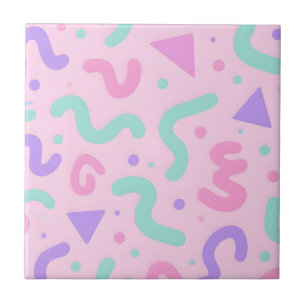 Pastel Memphis Squiggle Geometric Playful Retro Tile