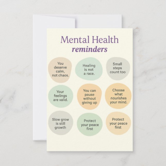 Pastel Mental Health Reminder  Thank You Card (Front)