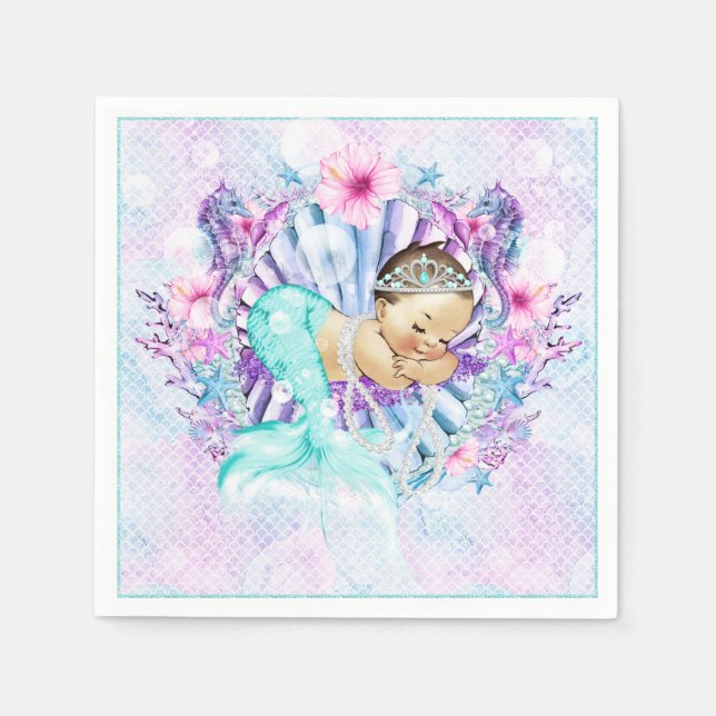 Pastel Mermaid Baby Shower Napkins (Front)