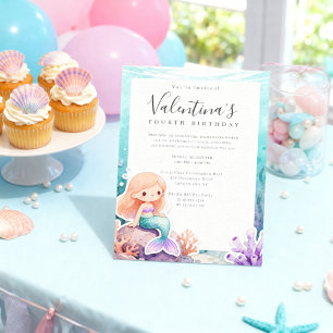 Pastel Mermaid Birthday Cute Kawaii Under the Sea Invitation