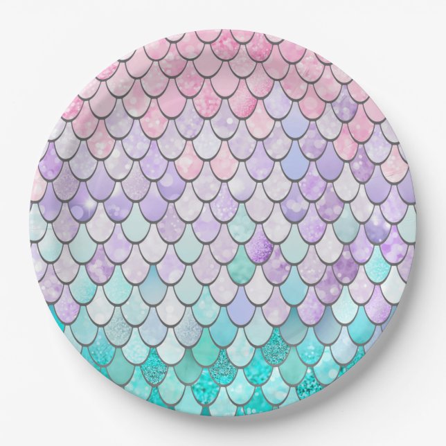 Pastel Mermaid Birthday Party Paper Plates (Front)