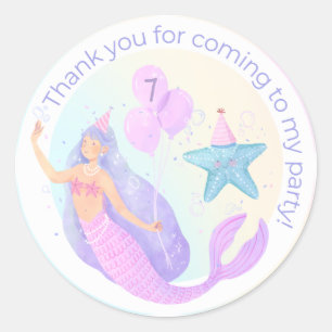 Pastel Mermaid Birthday Party Thank You Stickers