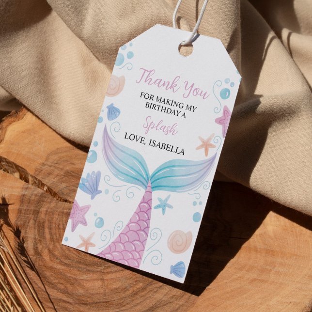 Pastel Mermaid Birthday Party Thank You Tag (Creator Uploaded)