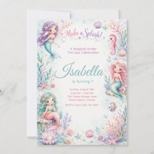 Pastel Mermaid Coral Garden Birthday Invitation