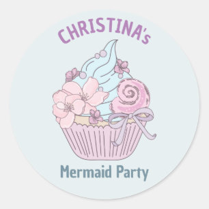 Pastel Mermaid Cupcake Birthday Party Sea theme Classic Round Sticker