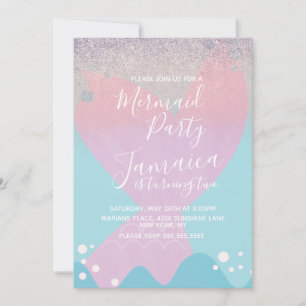 Pastel Mermaid Faux Glitter Birthday Party   Invitation