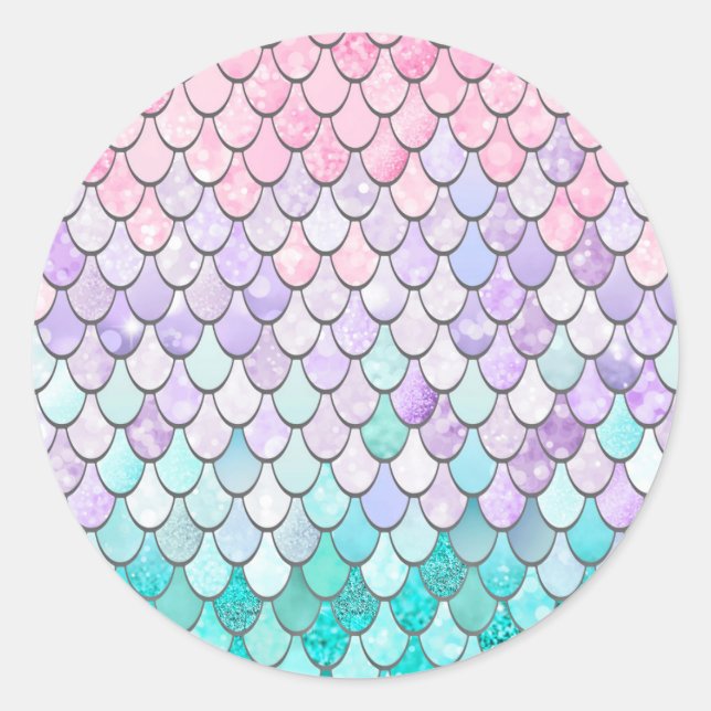 Pastel Mermaid Scales Classic Round Sticker (Front)