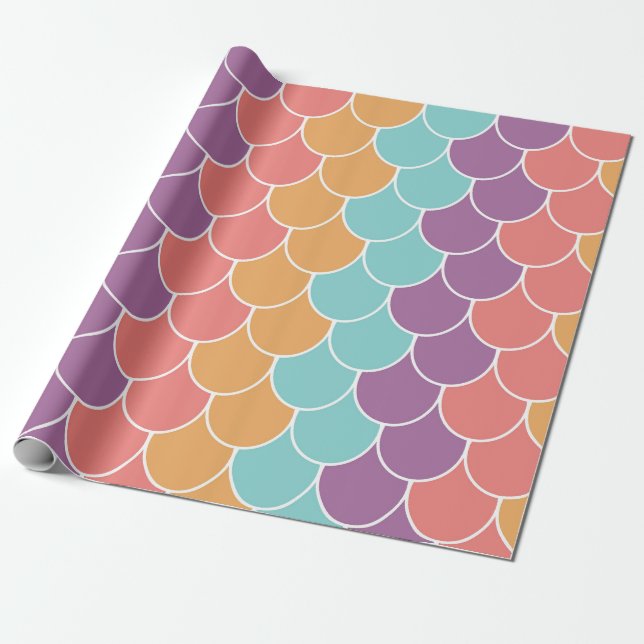 Pastel Mermaid Scales Wrapping Paper (Unrolled)