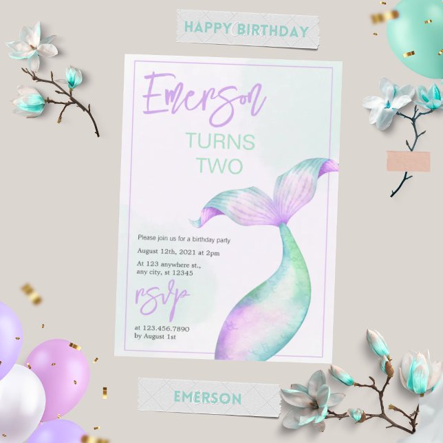 Pastel Mermaid Tail Birthday Invitation (Creator Uploaded)