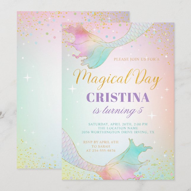 Pastel Mermaid Under The Sea Birthday Invitation (Front/Back)
