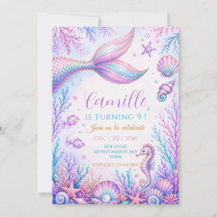 Pastel Mermaid Under the Sea Birthday Invitation