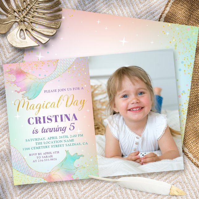 Pastel Mermaid Under The Sea Birthday Photo Invitation (Creator Uploaded)
