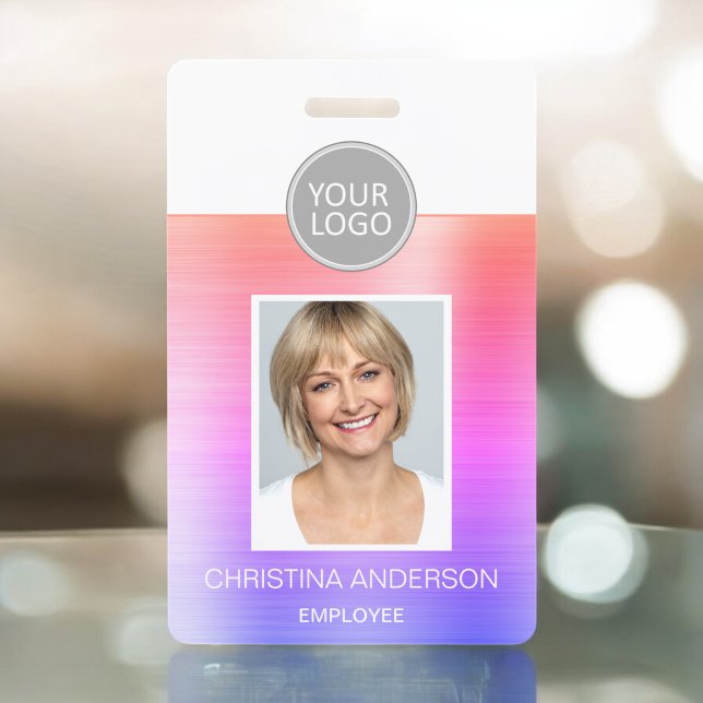 Pastel Metallic Employee Name Logo Photo Corporate ID Badge (Creator Uploaded)