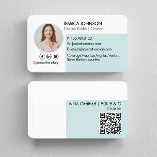 Pastel Minimal & Modern QR Code Notary Photo Business Card