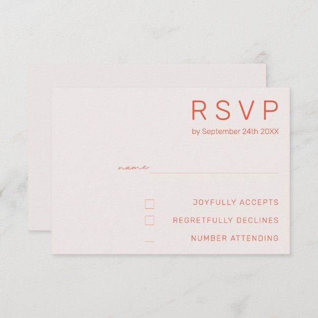  Pastel Minimal White and Red ﻿Modern Wedding  RSV Invitation (Front/Back)