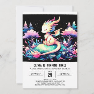 Pastel Minimalist Dragon Birthday Invitation