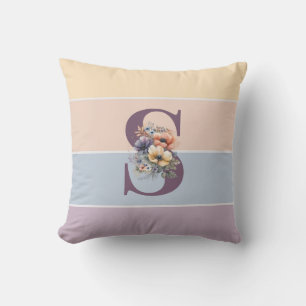 Pastel minimalist stripes with watercolors flowers cushion