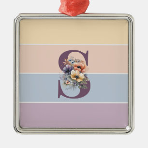 Pastel minimalist stripes with watercolors flowers metal tree decoration