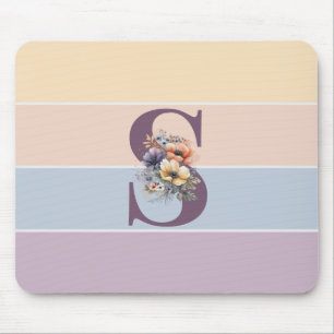 Pastel minimalist stripes with watercolors flowers mouse mat