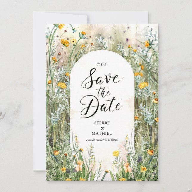 Pastel Minimalist Wildflower Wedding Save The Date (Front)