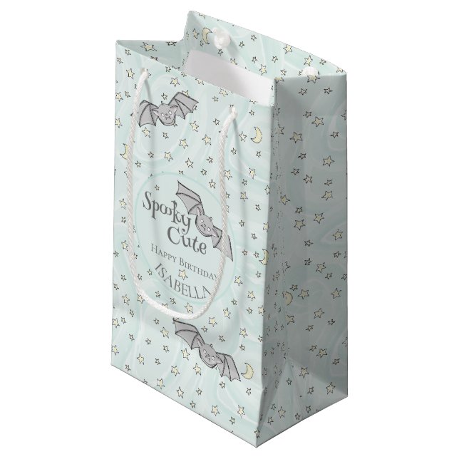 Pastel Mint Bats Spooky Cute Small Gift Bag (Front Angled)