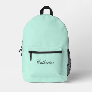 Pastel Mint Blue   Black Personalised Name  Printed Backpack