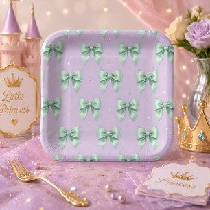 Pastel Mint Bow Pattern Paper Plate