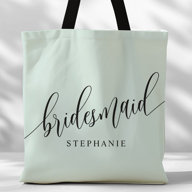 Pastel Mint Bridesmaid Modern Script Tote Bag (Creator Uploaded)