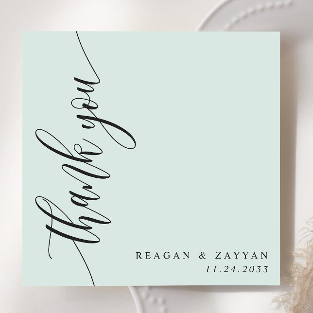 Pastel Mint Calligraphy Script Wedding Thank You Card (Creator Uploaded)