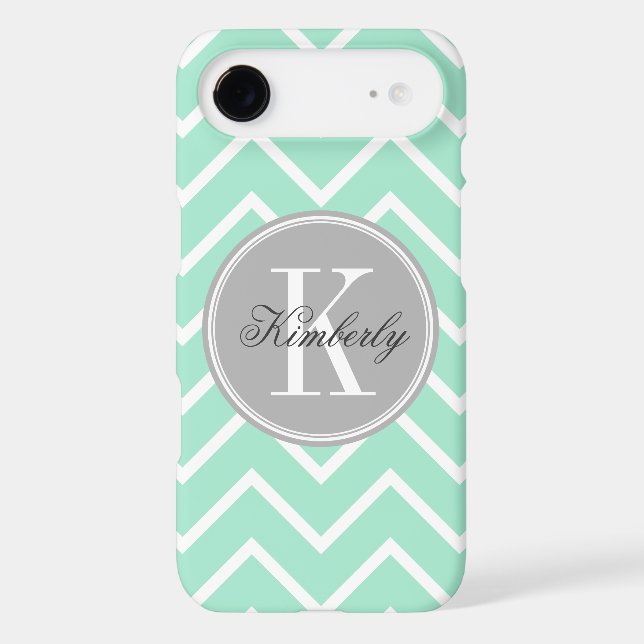 Pastel Mint Chevron with Grey Chevron Case-Mate iPhone Case (Back)