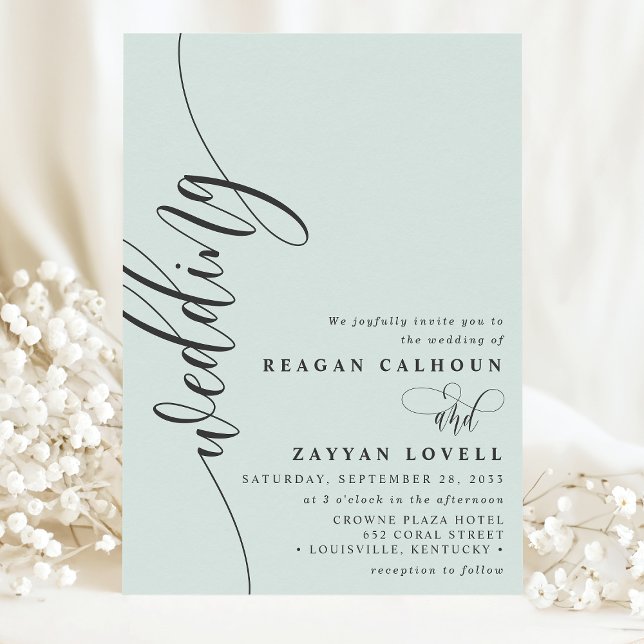 Pastel Mint Elegant Calligraphy Script Wedding Invitation (Creator Uploaded)