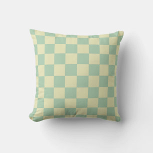 Pastel Mint Green and Pale Yellow Chequerboard Cushion