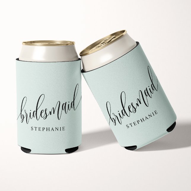 Pastel Mint Green Bridesmaid Modern Script  Can Cooler (Creator Uploaded)