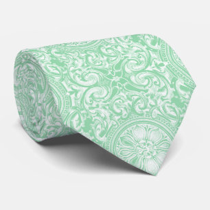 Pastel Mint Green Floral Swirls Oranmet Tie