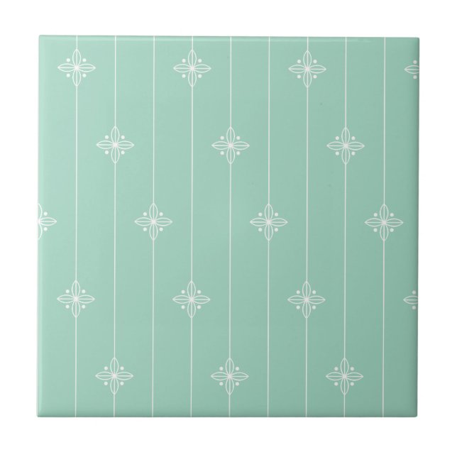 Pastel Mint Green Geometric Pattern Tile (Front)
