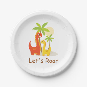 Pastel Mint Green Let’s Roar Dinosaur Party Paper Plate