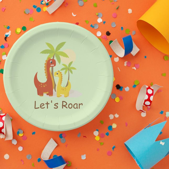 Pastel Mint Green Let’s Roar Dinosaur Party Paper Plate (Creator Uploaded)