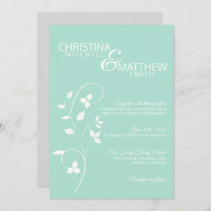 Pastel Mint Green & Light Grey Vine Wedding Invitation