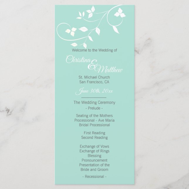 Pastel Mint Green & Light Grey Wedding Ceremony Programme (Front)