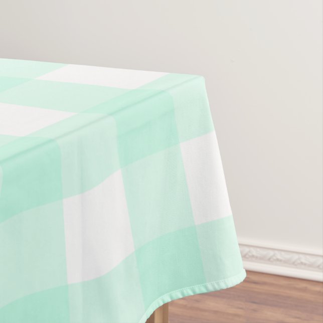 Pastel Mint Green Plaid Pattern Easter Tablecloth (In Situ)