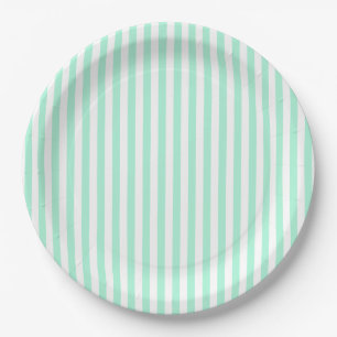Pastel Mint Green Stripes Summer Striped Paper Plate