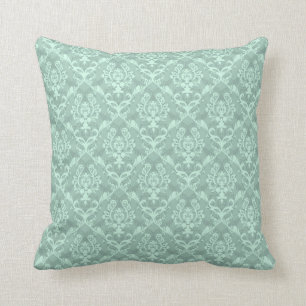 Pastel Mint Green Tones Floral Damasks Cushion