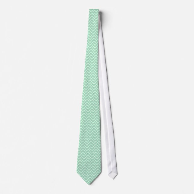 Pastel Mint Green Zigzag Chevron pattern Tie (Front)