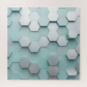 Pastel Mint Hexagon 3D Mosaic Jigsaw Puzzle