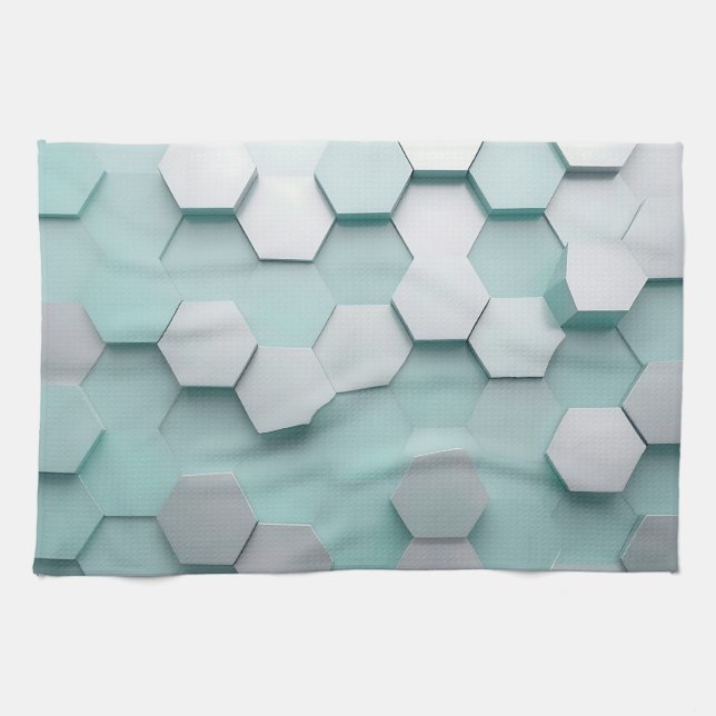 Pastel Mint Hexagon 3D Mosaic Tea Towel (Horizontal)
